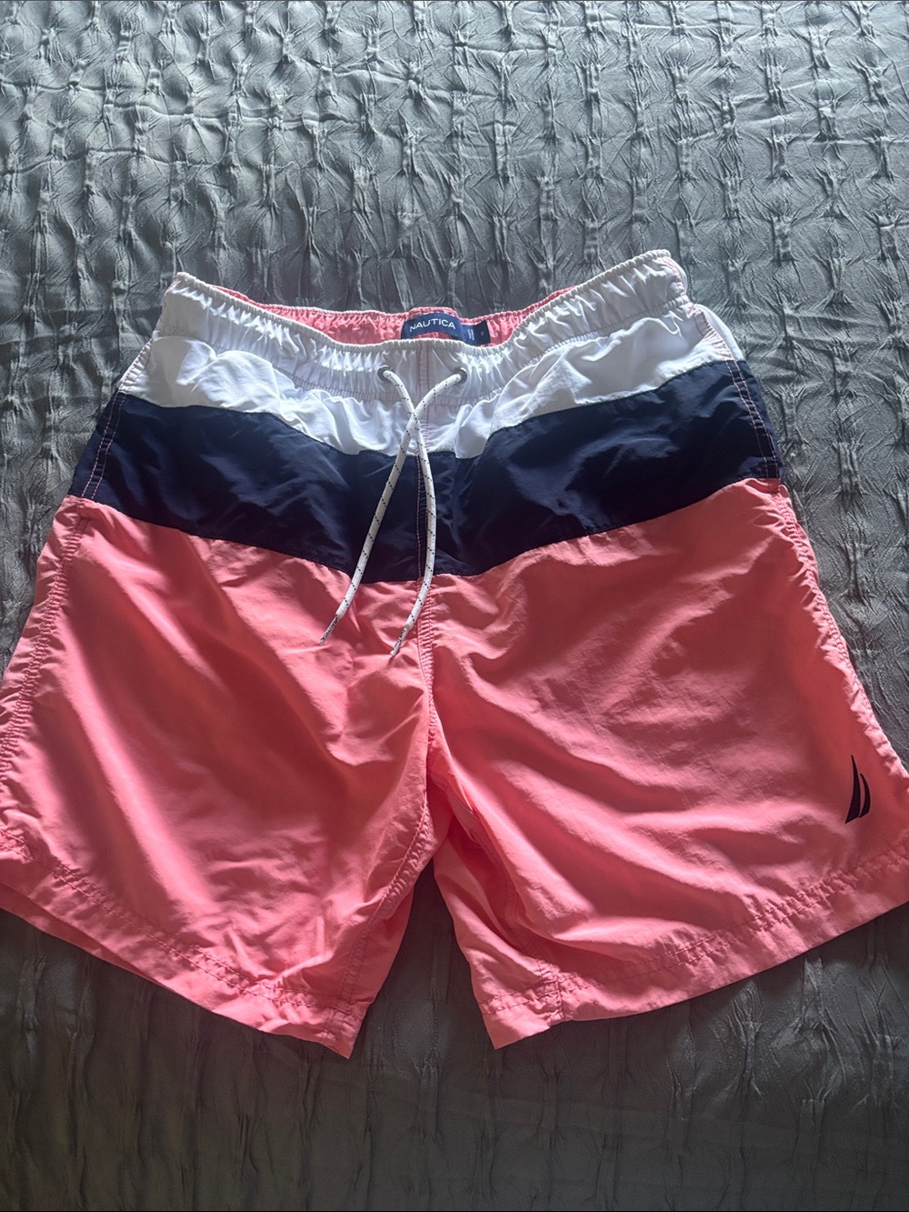 Nautica Men’s Pink, Navy & White Colorblock Swim Trunks